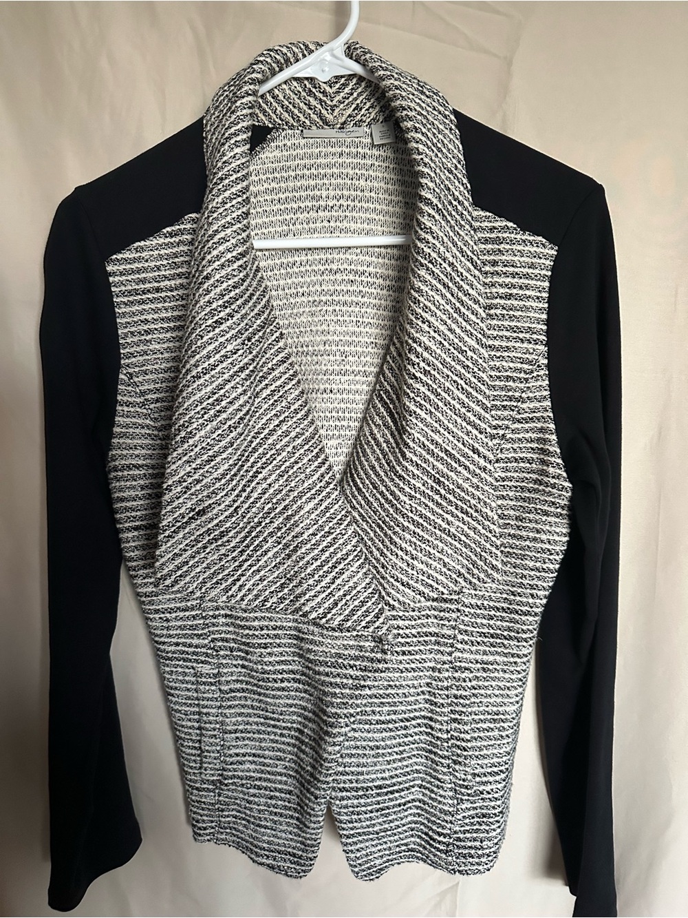 Halogen Black and White Knit Draped Open-Front Jacket